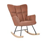 Beliani Fauteuil à Bascule Moderne en Tissu Marron et Pieds en Bois Oulu