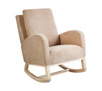 Beliani Fauteuil à Bascule Rembourré Pieds en Bois d'Hévéa avec Accoudoirs en Tissu Bouclé Beige Alsta