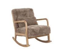 Beliani Fauteuil à Bascule Rétro Classique en Fausse Fourrure avec Accoudoirs et Coussin Pieds en Bois d'Hévéa Taupe Skovde
