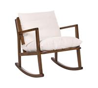 Beliani Fauteuil à Bascule Scandinave Structure en Bois d'Hévéa en Tissu avec Coussins Beige Clair et Marron Foncé Kjevik