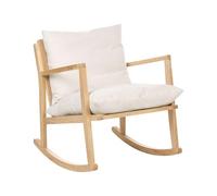 Beliani Fauteuil à Bascule Scandinave Structure en Bois d'Hévéa en Tissu avec Coussins Beige Clair Kjevik