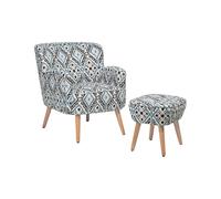 Beliani - Fauteuil avec Repose-pied - Tumba - En Tissu, Beige Bleu et Noir