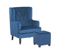 Beliani - Fauteuil avec Repose-pieds - Sandset - en Velours, Bleu