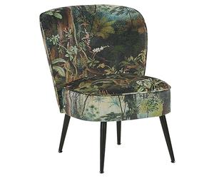 Beliani Fauteuil Bas sans Accoudoirs en Tissu Vert avec Imprimé Jungle Multicolore Rembourrage Épais et Confort Optimal pour Salon Rétro et Moderne