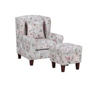 Beliani Fauteuil Bergère en Tissu Beige Clair Motif Floral Multicolore avec Repose-Pied Assorti Confortable pour Salon ou Coin Lecture Traditionnel