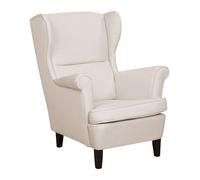 Fauteuil Bergère Haut Dossier Tapissé en Tissu Beige Clair de Qualité pour Salon Style Vintage Rétro et Scandinave Beliani