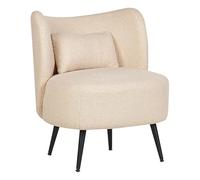 Beliani Fauteuil Bouclé Beige à Dossier Incurvé et Pieds Noirs Obliques Salon Design Otsby