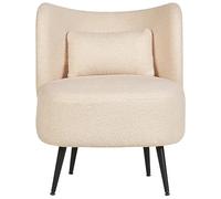 Beliani Fauteuil Bouclé Beige à Dossier Incurvé et Pieds Noirs Obliques Salon Design Otsby