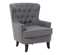 Beliani Fauteuil Chesterfield en Tissu Gris Foncé Haut Dossier à Clous Pieds Courbes Viborg