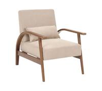 Beliani Fauteuil Classique Rétro en Tissu avec Accoudoirs Coussins Pieds en Bois d'Hévéa Beige Skara