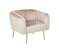 Beliani Fauteuil Club Cabriolet Pieds Acier Doré Design Tapissé en Velours Taupe Laconia