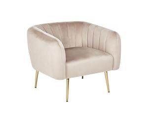 Beliani Fauteuil Club Cabriolet Pieds Acier Doré Design Tapissé en Velours Taupe Laconia