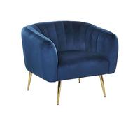 Beliani Fauteuil Club Cabriolet Tapissé en Velours Bleu Foncé avec Pieds en Acier Doré Design Tendance pour Chambre ou Salon Glamour Vintage