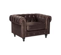 Beliani Fauteuil Club Moderne Contemporain en Velours Dossier Capitonné Marron Foncé Chesterfield