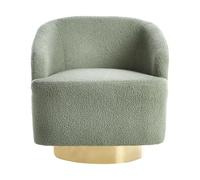 Beliani Fauteuil Courbé Design Glam Art Déco Base Dorée Pivotante 360° Bouclé Vert Clair Lavik