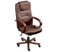 Beliani Fauteuil de Massage Bureau en Cuir Pivotant Chauffant Réglable avec Base Chromée Marron Foncé Diamond