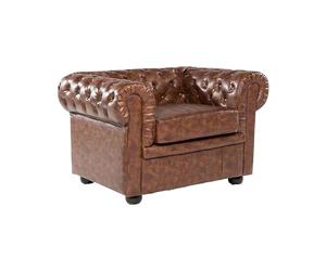 Beliani Fauteuil en Cuir PU Marron Dossier à Points Diamant Style Classique Chesterfield