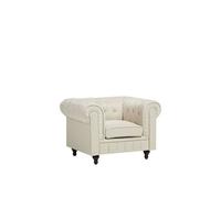Fauteuil en Tissu Beige Dossier à Points Diamant Style Classique Chesterfield