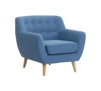 Beliani Fauteuil en Tissu Bleu de Style Rétro Capitonnage Décoratif Patins aux Pieds Motala