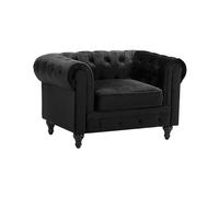 Beliani Fauteuil en Velours Noir Dossier à Points Diamant Style Classique Chesterfield