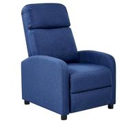 Beliani Fauteuil Inclinable en Lin Synthétique Dossier et Repose-Pieds Réglables Structure en Bois Bleu Marine Eminence