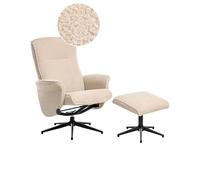 Beliani Fauteuil Incline Moderne Retro en Bouclé avec Repose-Pied Pivotant Beige Japet