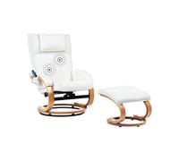 Beliani Fauteuil Massant avec Fonction Chauffage et Repose-Pied en Cuir PU Blanc Majestic