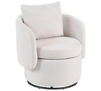Beliani Fauteuil Retro en Tissu Dossier Incurvé Pivotant à 360° avec Espace de Rangement Coussin Décoratif Blanc Cassé Horsens