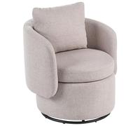 Beliani Fauteuil Retro en Tissu Dossier Incurvé Pivotant à 360° avec Espace de Rangement Coussin Décoratif Beige Horsens