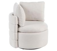 Beliani Fauteuil Retro en Tissu Dossier Incurvé Pivotant à 360° avec Espace de Rangement Coussin Décoratif Blanc Cassé Randers