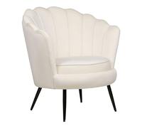 Beliani Fauteuil Rétro en Velours Blanc Cassé Forme Coquillage Pieds en Métal Noir Lovikka