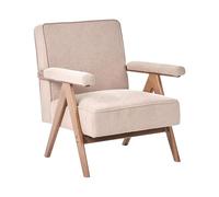 Beliani Fauteuil Retro Revêtement en Tissu Lin Synthétique Structure en Bois avec Accoudoirs Beige Evje