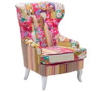 Beliani Fauteuil Style Bergère en Tissu Patchwork Multicolore Pieds Blancs Pop Art Molde