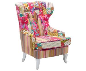 Beliani Fauteuil Style Bergère en Tissu Patchwork Multicolore Pieds Blancs Pop Art Molde