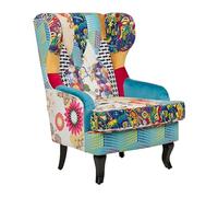 Beliani Fauteuil Style Bergère en Tissu Patchwork Multicolore Pieds Noirs Pop Art Molde