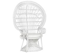 Beliani Fauteuil Style Bohème avec Coussin Assorti en Rotin Blanc Emmanuelle