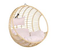 Fauteuil Balancelle Suspendu en Forme d'Oeuf en Rotin Beige avec Coussin Idéal pour Salon Terrasse ou Balcon Beliani