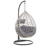 Fauteuil Suspendu en Rotin Gris avec Coussin et Support en Acier Noir pour Usage à l'Intérieur et Extérieur au Design Bohème Très Tendance Beliani