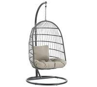 Beliani Fauteuil Suspendu avec Support Noir Tissu en Forme d'Oeuf et Rotin