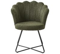 Beliani Fauteuil Vintage en Bouclé Structure en Métal Assise Ronde sans Accoudoirs Dossier en Forme de Coquillage Vert Foncé Lovelock