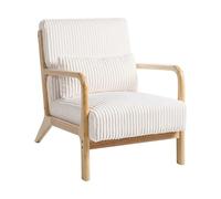 Beliani Fauteuil Vintage en Velours Côtelé Rembourré Structure en Bois Blanc Sorsele