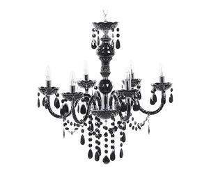 Beliani Grand Lustre Noir en Métal avec Cristaux pour 6 Ampoules E14 Max. 40W Solution d'Éclairage Idéale pour Salon ou Salle à Manger Vintage Rétro