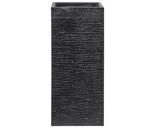 Beliani Haut Cache-Pot Noir Carré 26 x 26 x 60 cm Pot de Fleurs Robuste en Mélange de Fibres au Design Moderne Idéal pour Extérieur et Intérieur