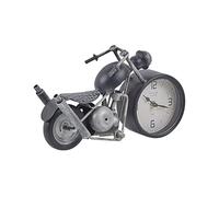 Beliani Horloge de Table à Poser en Forme de Moto en Acier Noir et Argenté avec Réveil Idée Cadeau et Accessoire Déco pour Intérieurs Industriels
