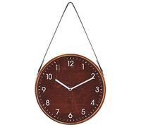 Beliani Horloge Murale à Suspendre Cadran Rond 26 cm Effet Bois Foncé Chiffres Blanches Sangle d'Accrochage Pratique pour Intérieurs Rétro et Boho