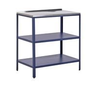 Beliani Îlot de Cuisine Extérieur en Acier Inoxydable 80 x 50 x 92 cm avec Étagères et Plan de Travail de Jardin Bleu Vilama