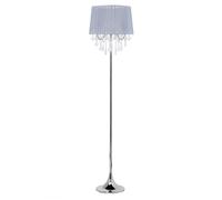 Beliani Lampadaire Glamour en Tissu Gris Clair avec Cristaux Décoratifs et Pied Métallique E14 40W pour Éclairage de Salon Chic et Tendance
