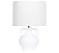 Beliani Lampe à Poser Blanche en Céramique Abat-Jour Tambour en Lin Peint à la Main Labrada