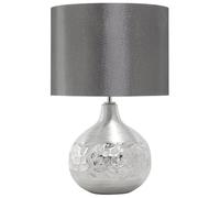 Beliani Lampe à Poser E27 Max 60W Base Porcelaine Argentée Abat-Jour en Viscose Yakima