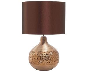 Beliani Lampe à Poser E27 Max 60W Base Porcelaine Motifs Marron Abat-Jour en Viscose Yakima
